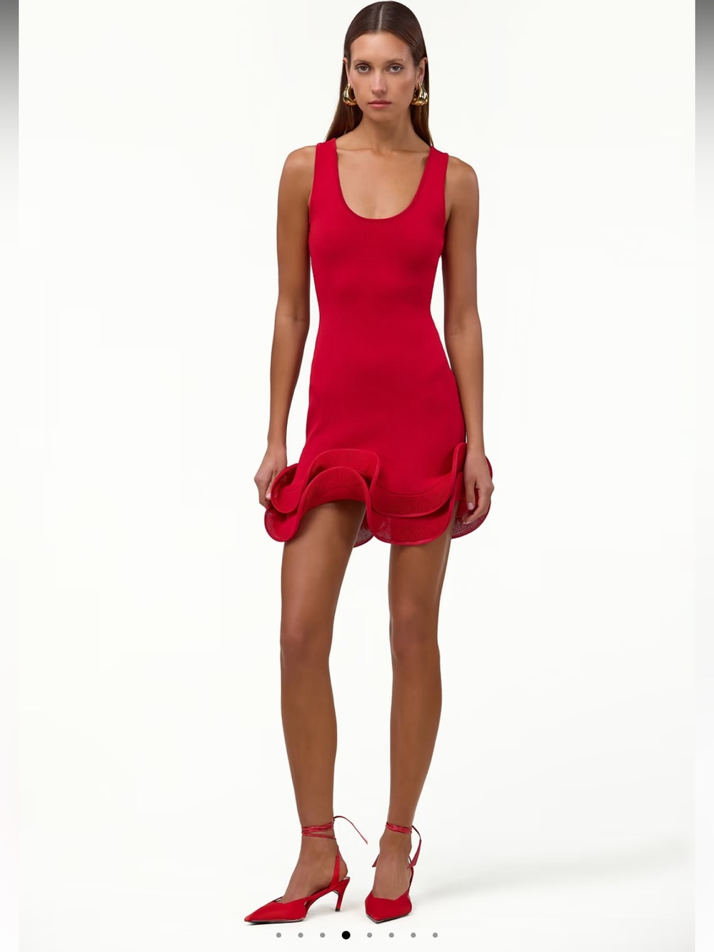Scoop Neck Red Mini Dress with Ruffle Hem